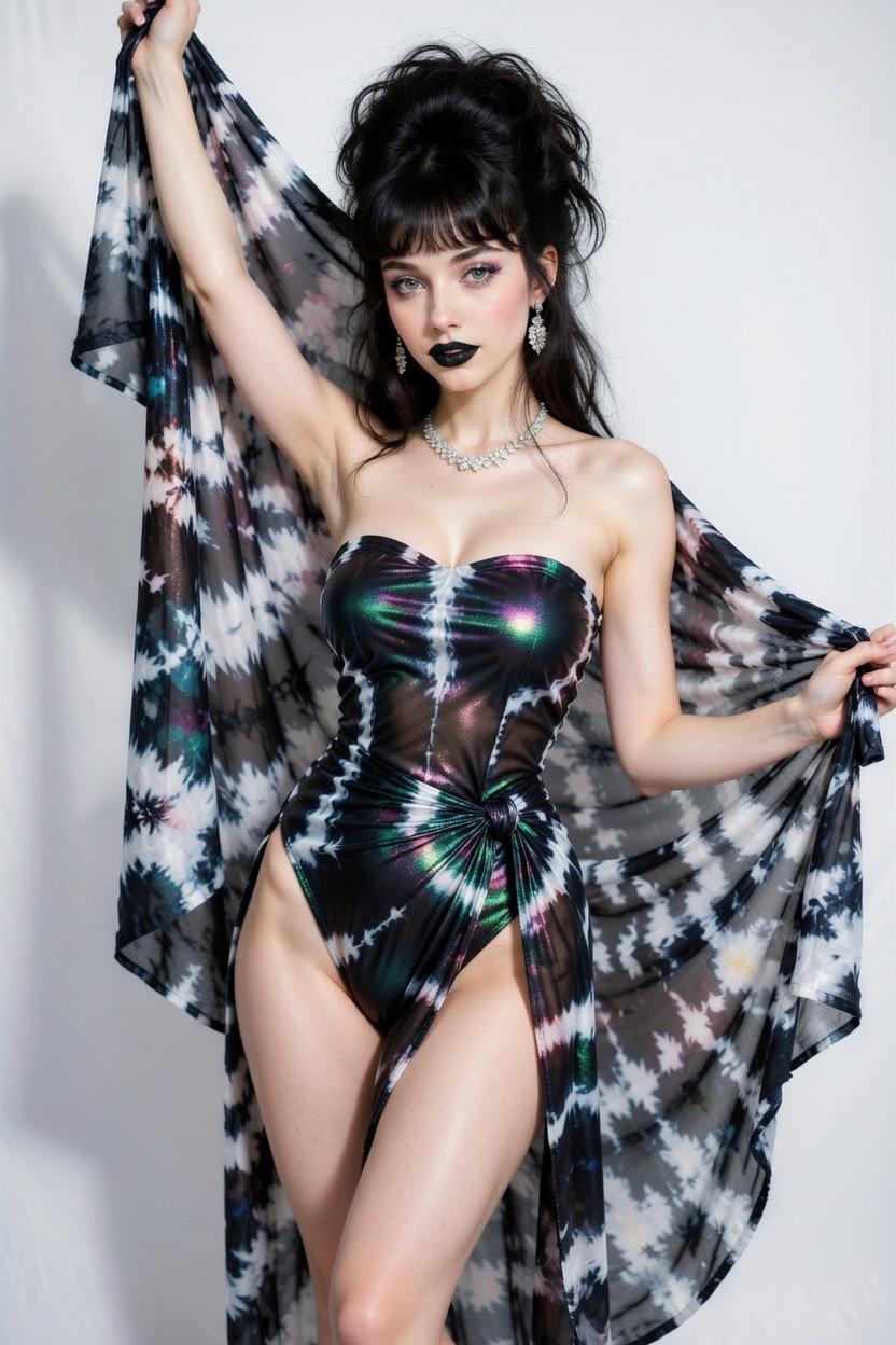 Strapless Metallic Swimsuit Sheer Kimono White Background