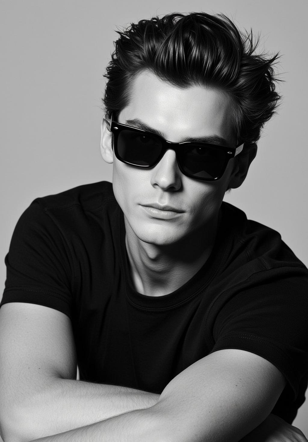 Medium Shot Black And White Photorealistic Portrait Young Man With reference photo