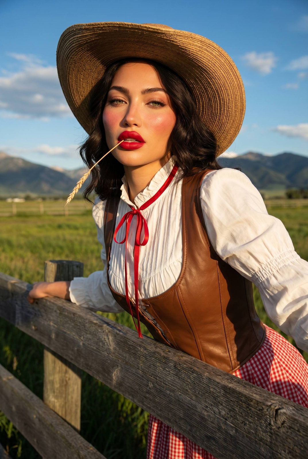 Stylish Woman Ranch Fence Golden Hour