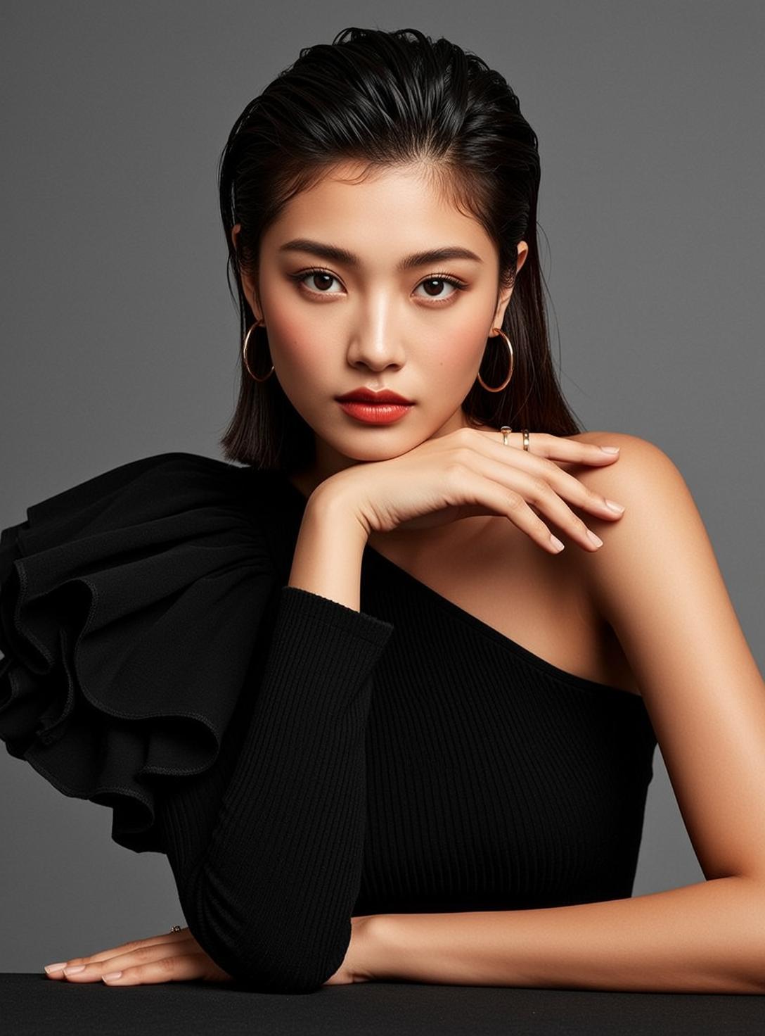 Luxury Young Asian Dark Wet Shoulder-length Styled reference photo