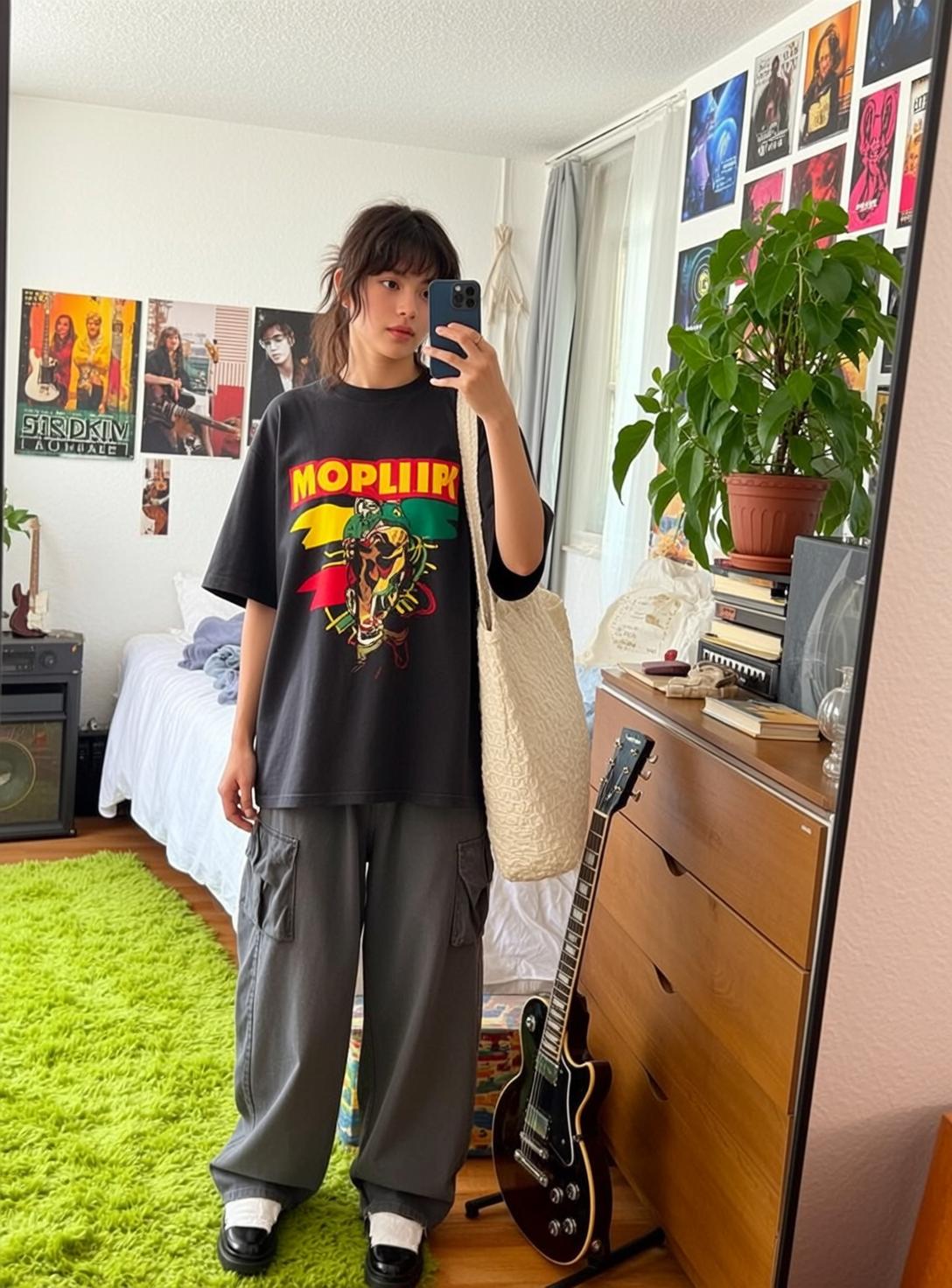 Bedroom Mirror Selfie Green Shag Carpet reference photo