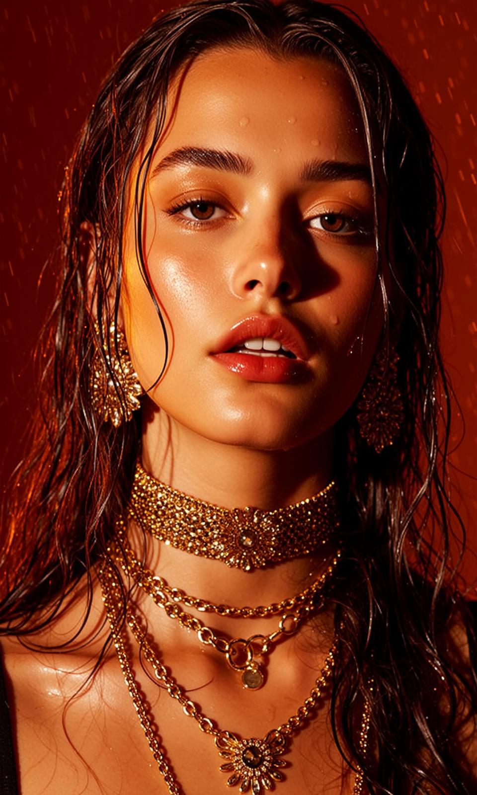 Wet Hair Gold Choker Glam reference photo