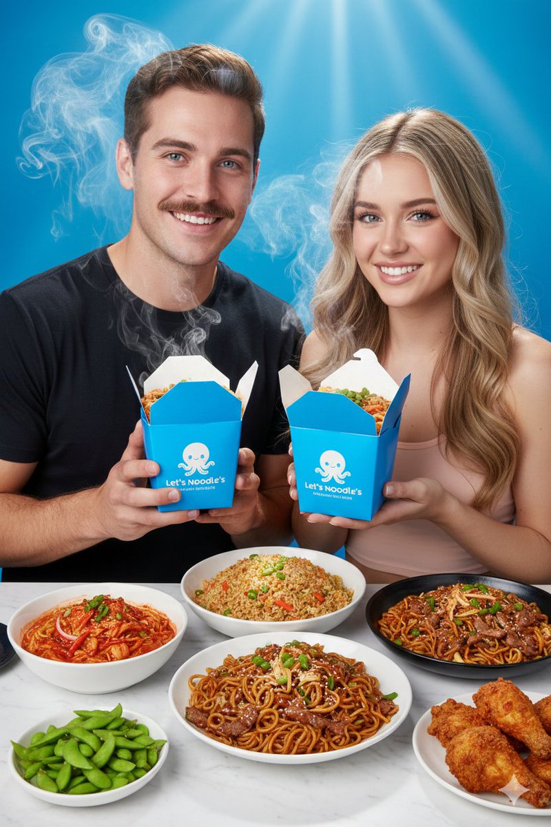 Realistic Smiling People Blue Noodle Boxes
