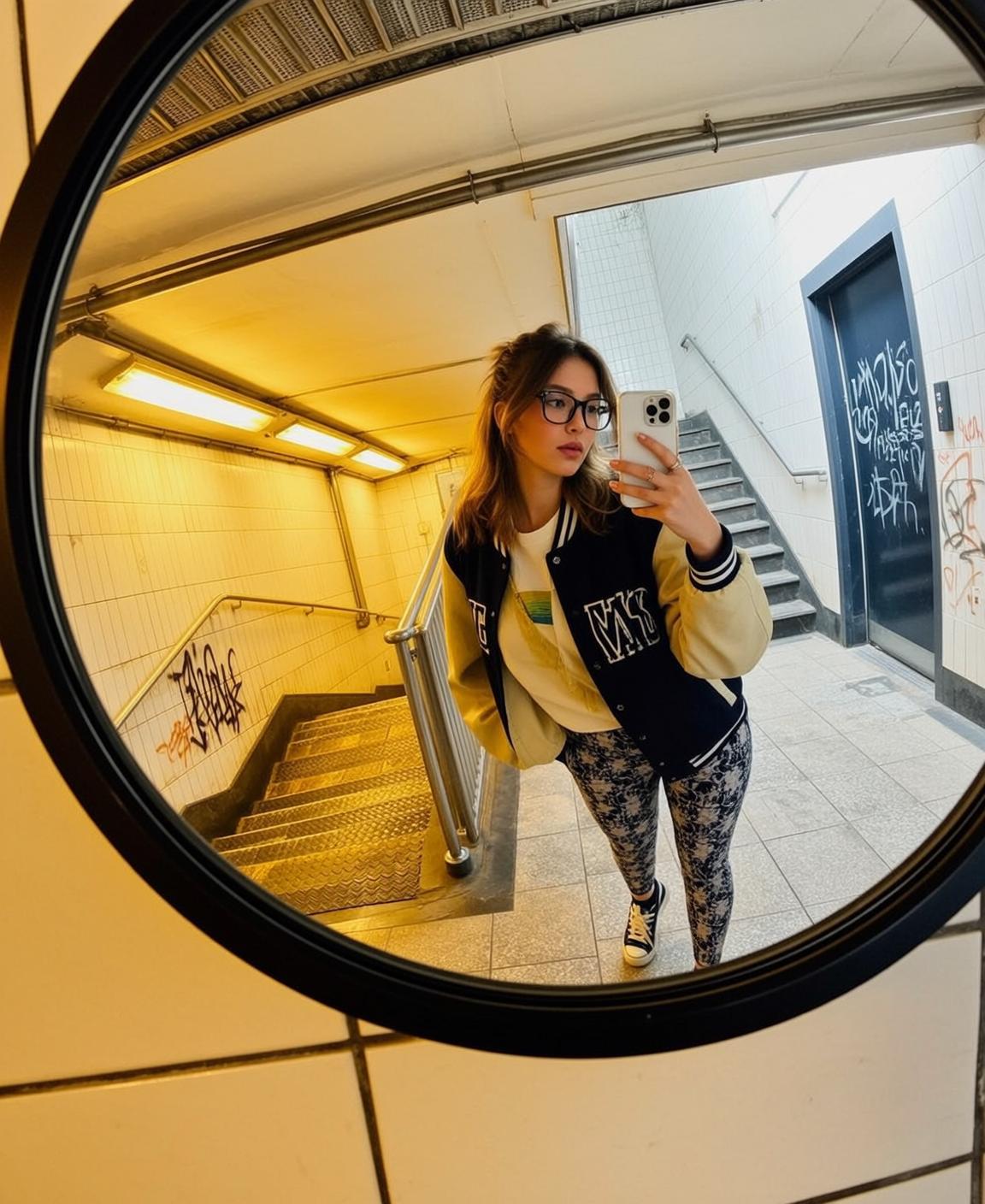 Subway Staircase Varsity Mirror Selfie reference photo