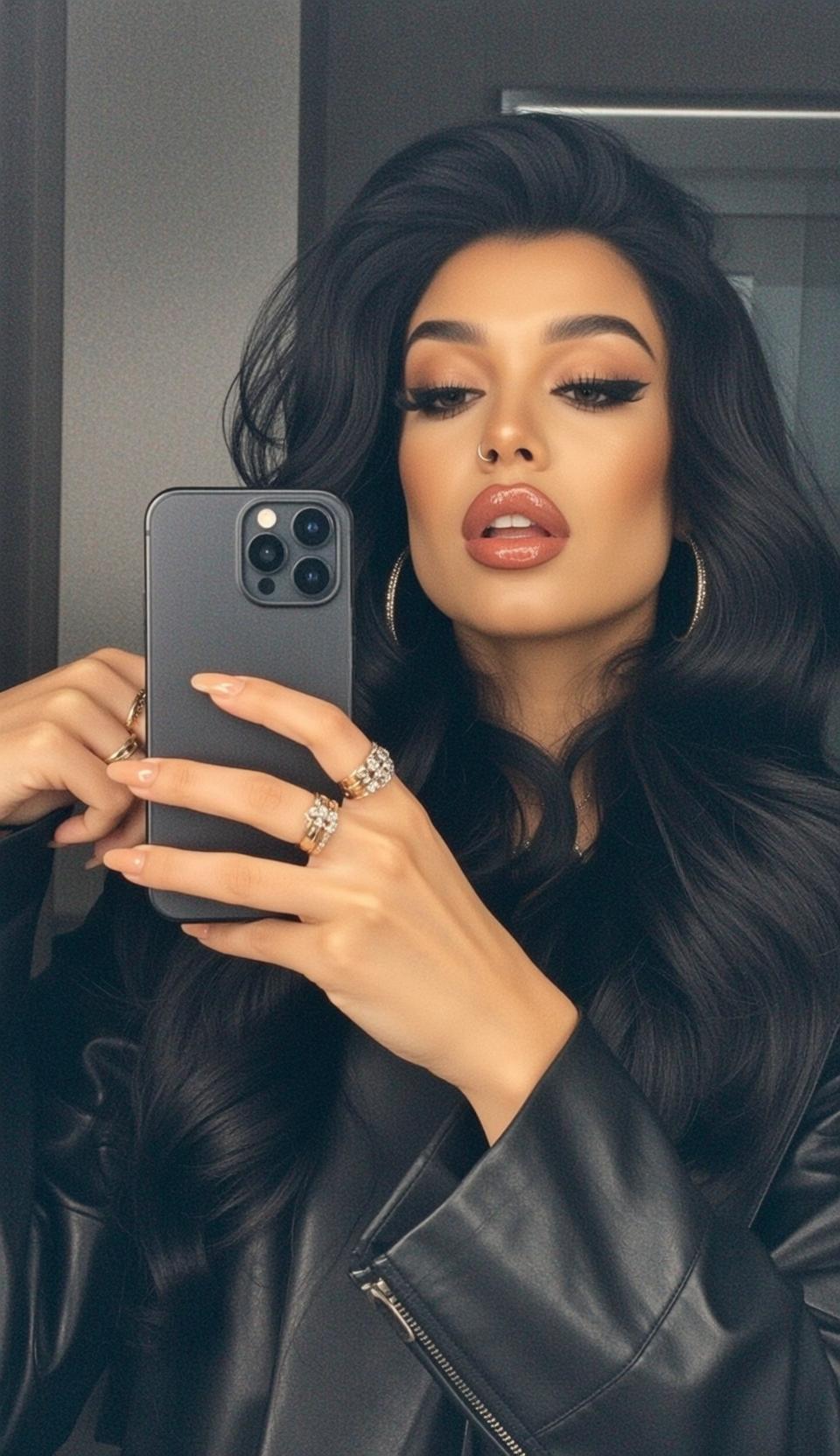 Explore Holding Dark Gray Smartphone Her Right reference photo