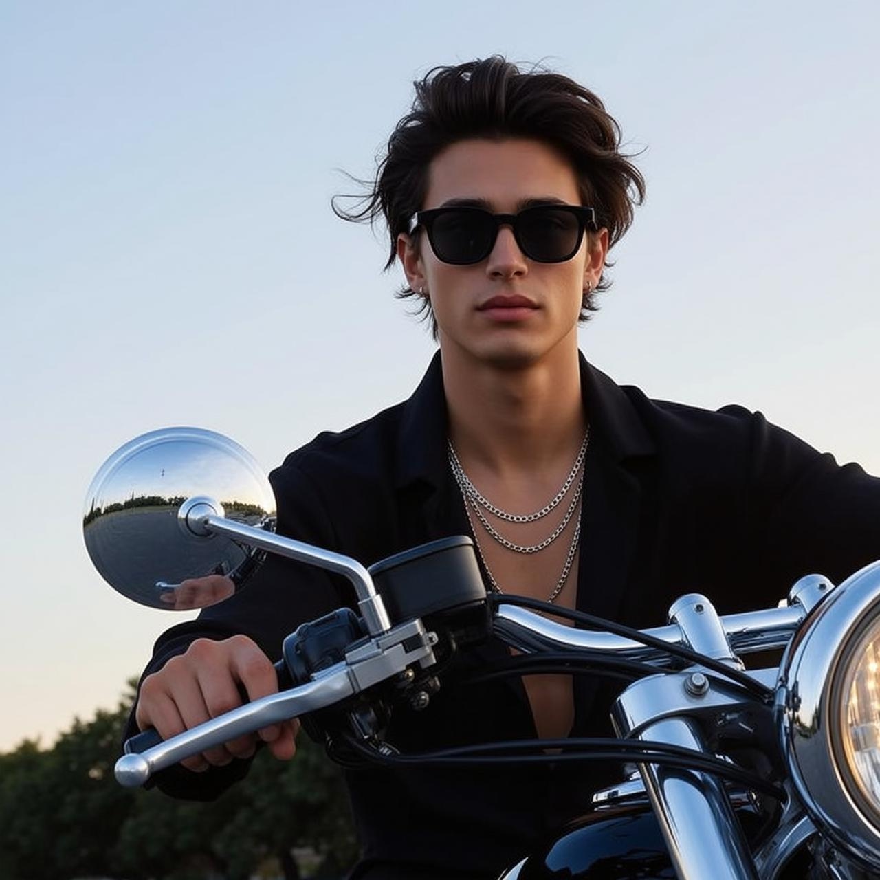 Motorcycle Roadside Black Shirt reference photo