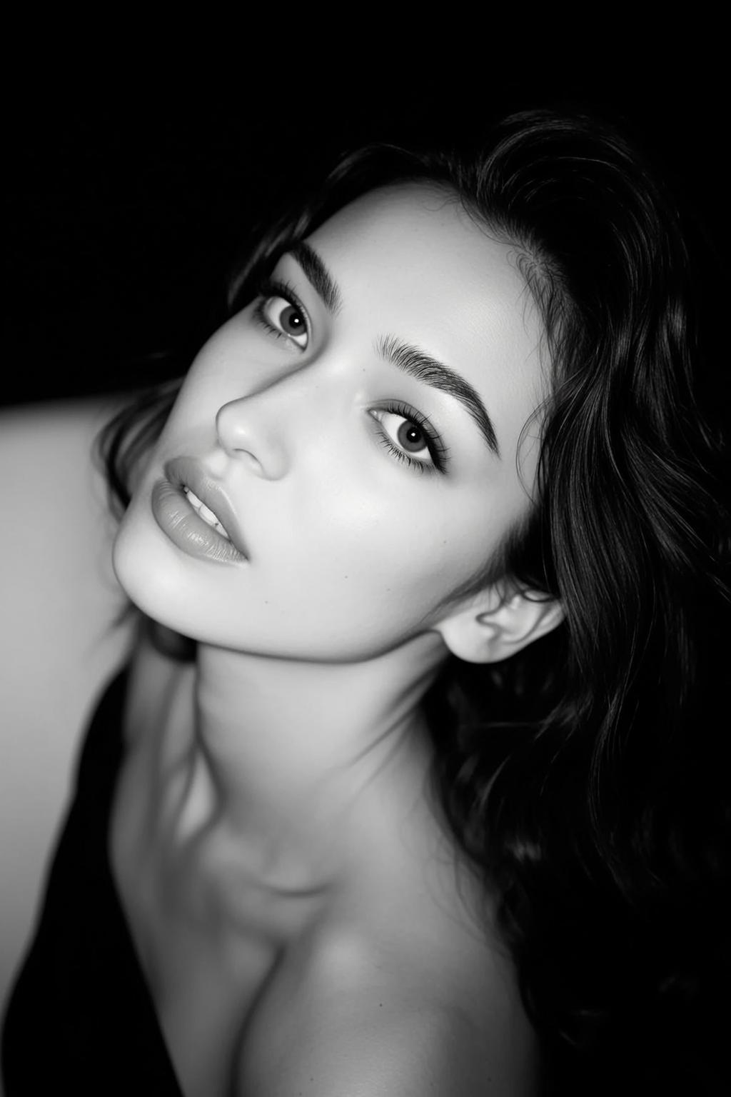 Black And White Portrait Young Woman Captured From High Angle reference photo