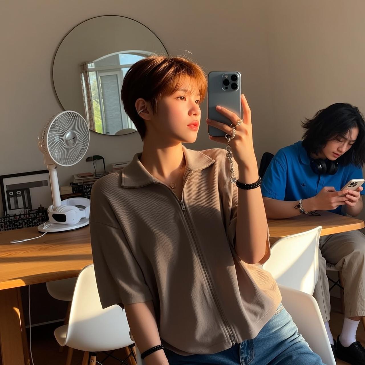 Explore Young Seated White Chair Holding Smartphone reference photo