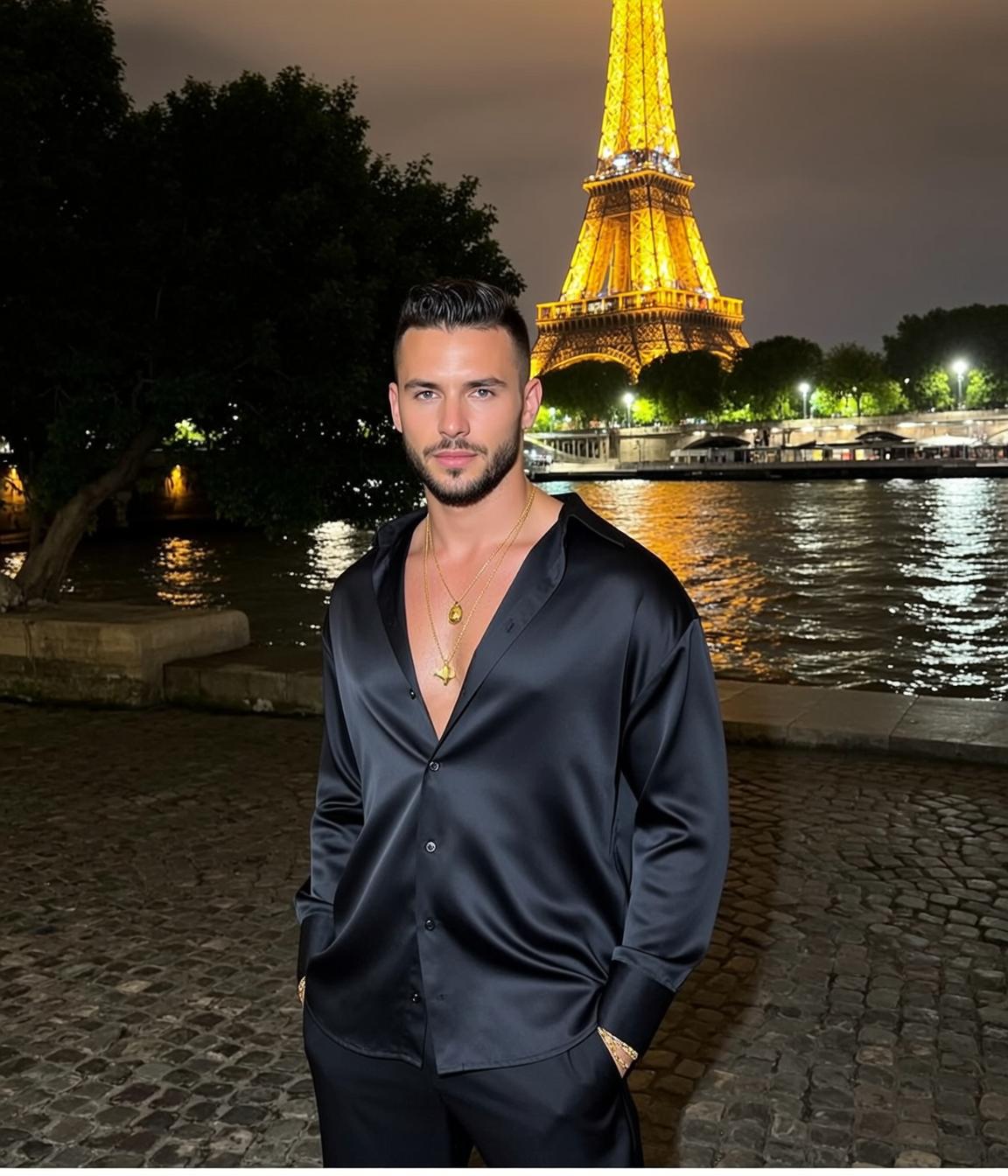 Black Satin Eiffel Tower Night reference photo