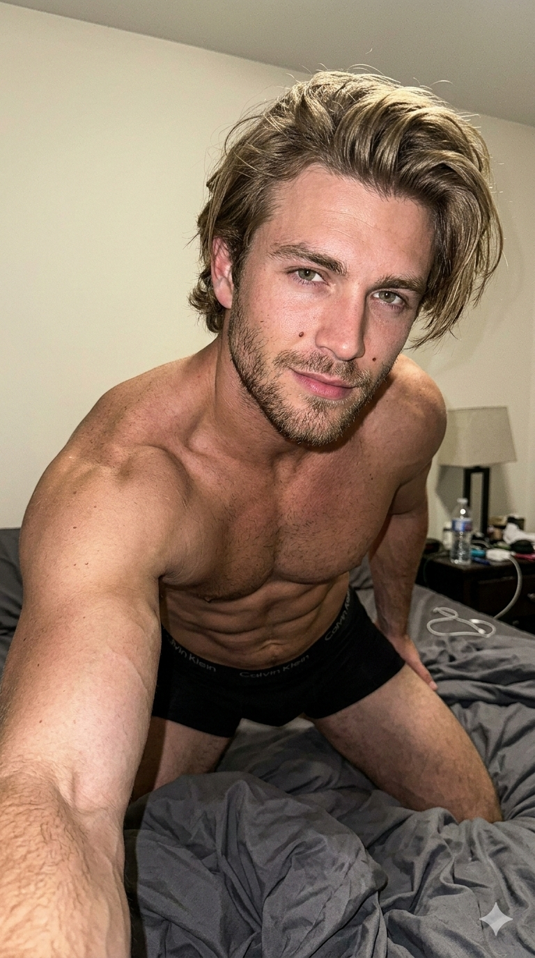 Realistic Bedroom Selfie Kneeling Bed