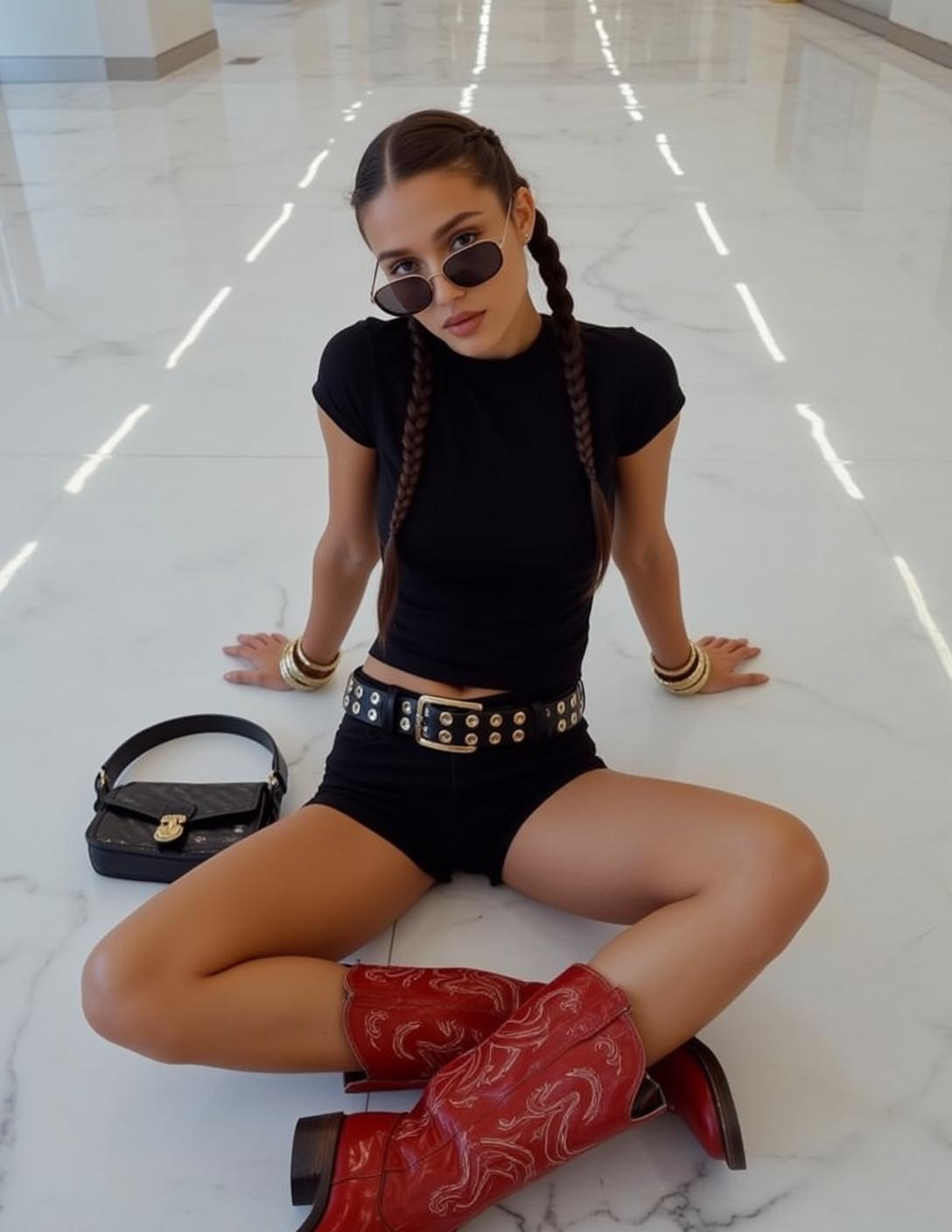 Explore Sitting Polished Marble Floor Legs Spread reference photo