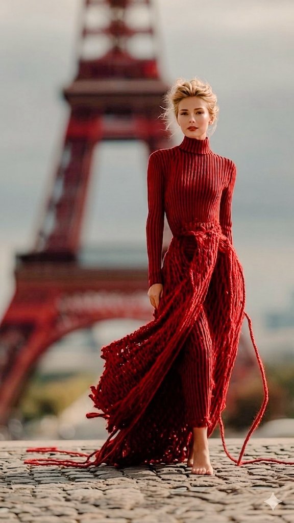 Paris Eiffel Tower Yarn Dress Vintage Cinematic Lighting