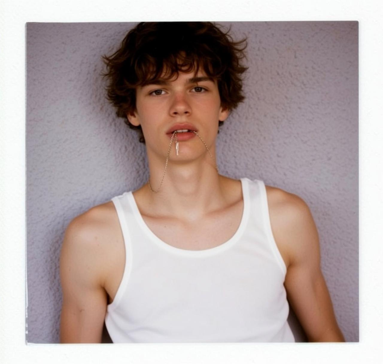 Ribbed Tank Gray Wall Portrait reference photo
