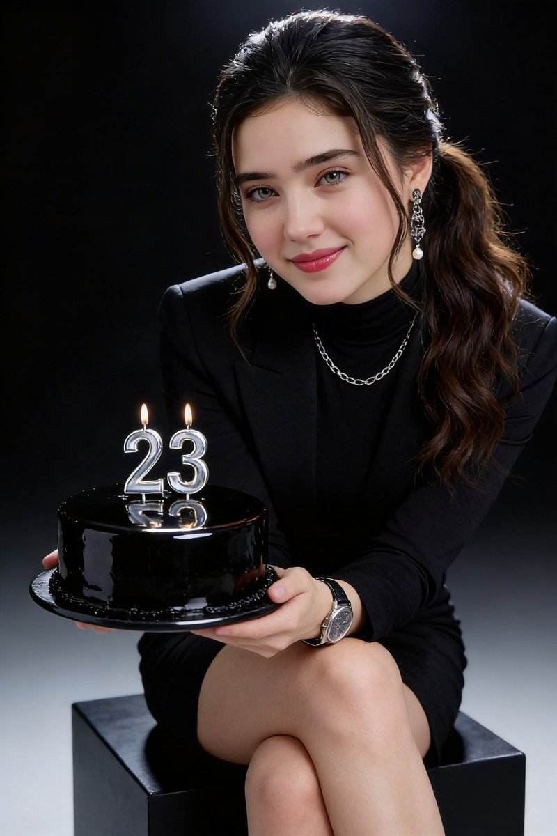 Black Studio Birthday Cake Photoshoot Elegant Pose