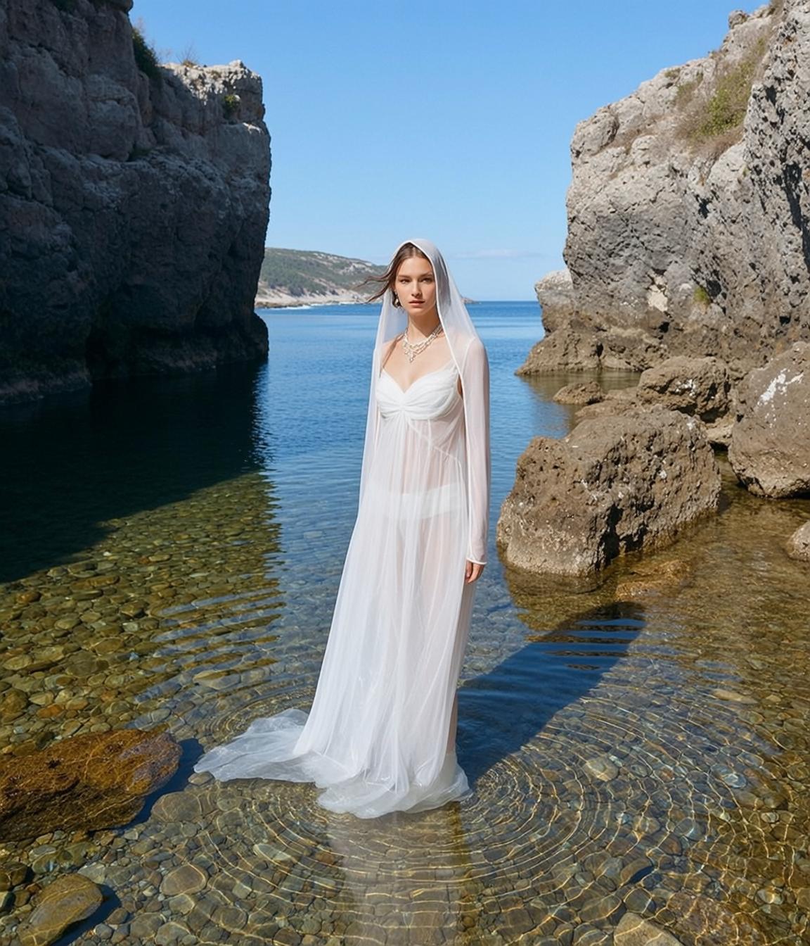 White Hooded Gown Rocky Cove reference photo