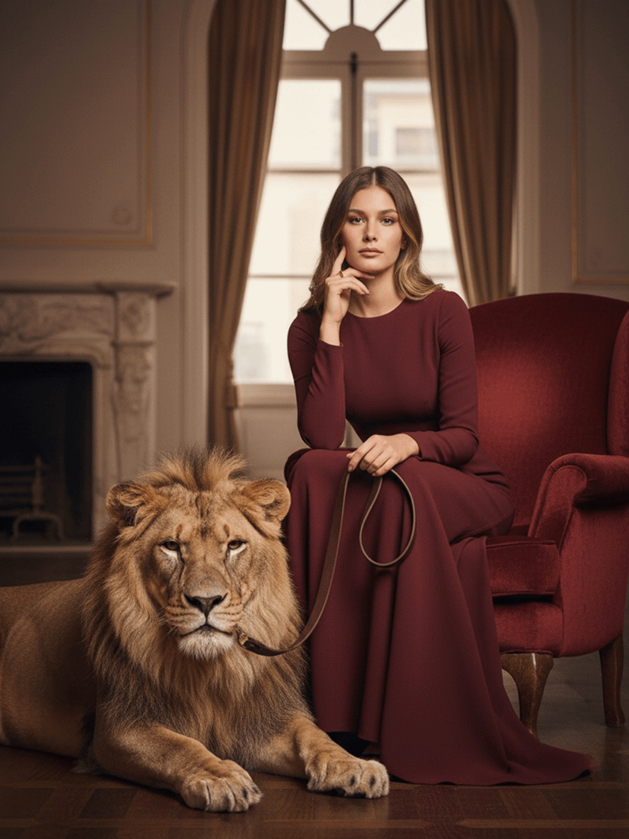 Woman Lion Velvet Armchair Realistic