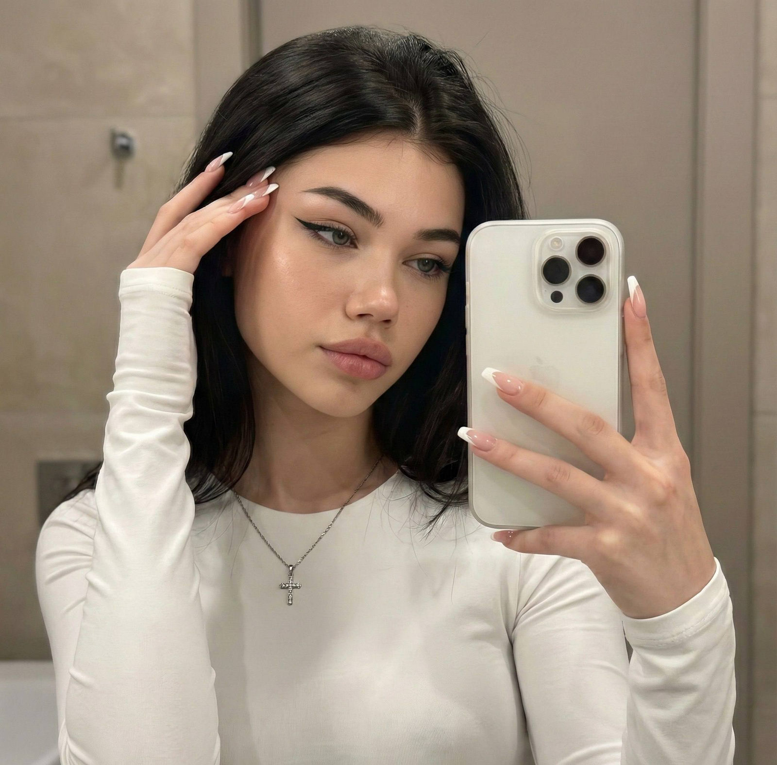 Realistic 8k Bathroom Selfie Woman Iphone