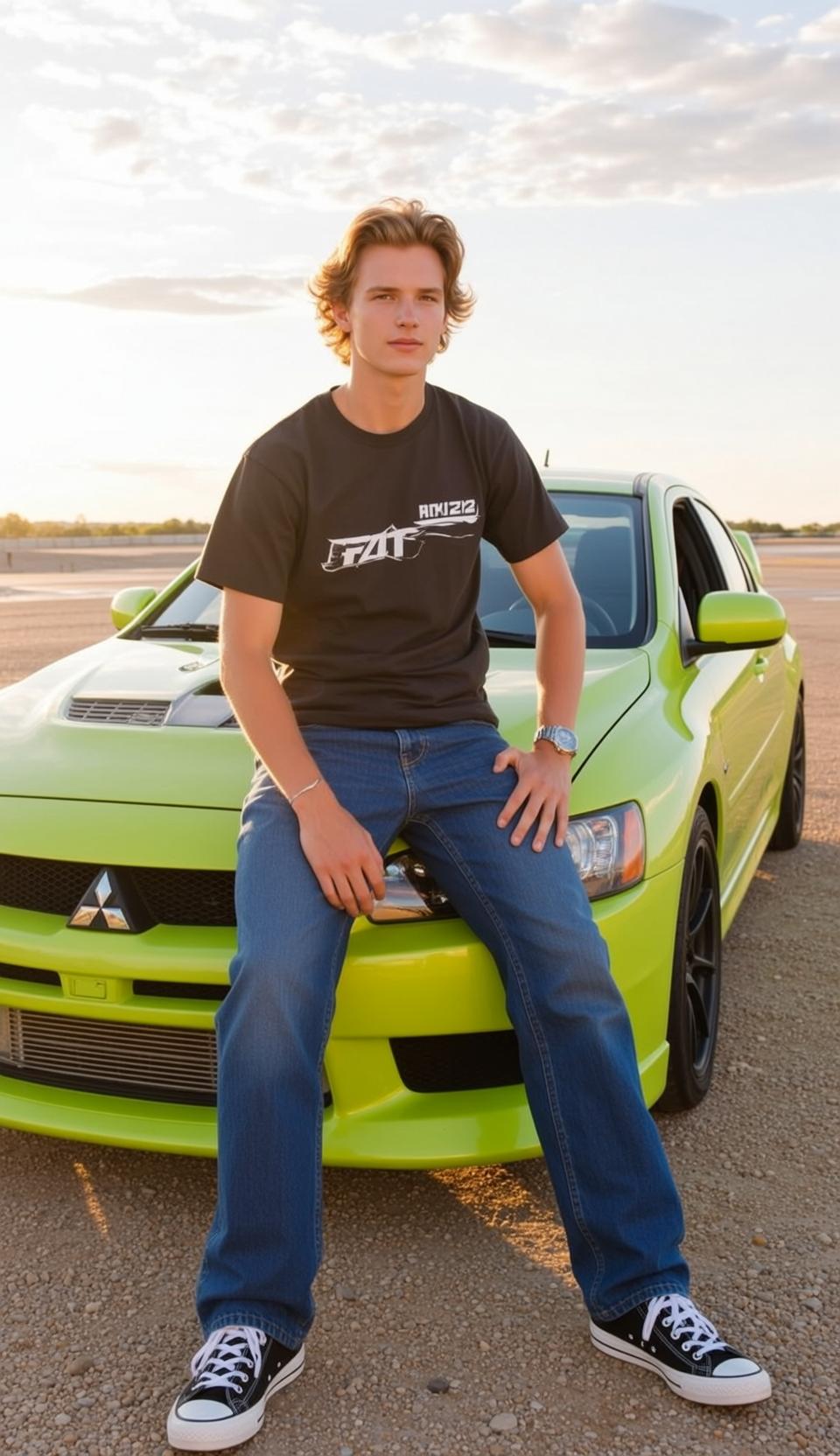 Black Graphic Tee Car Hood reference photo