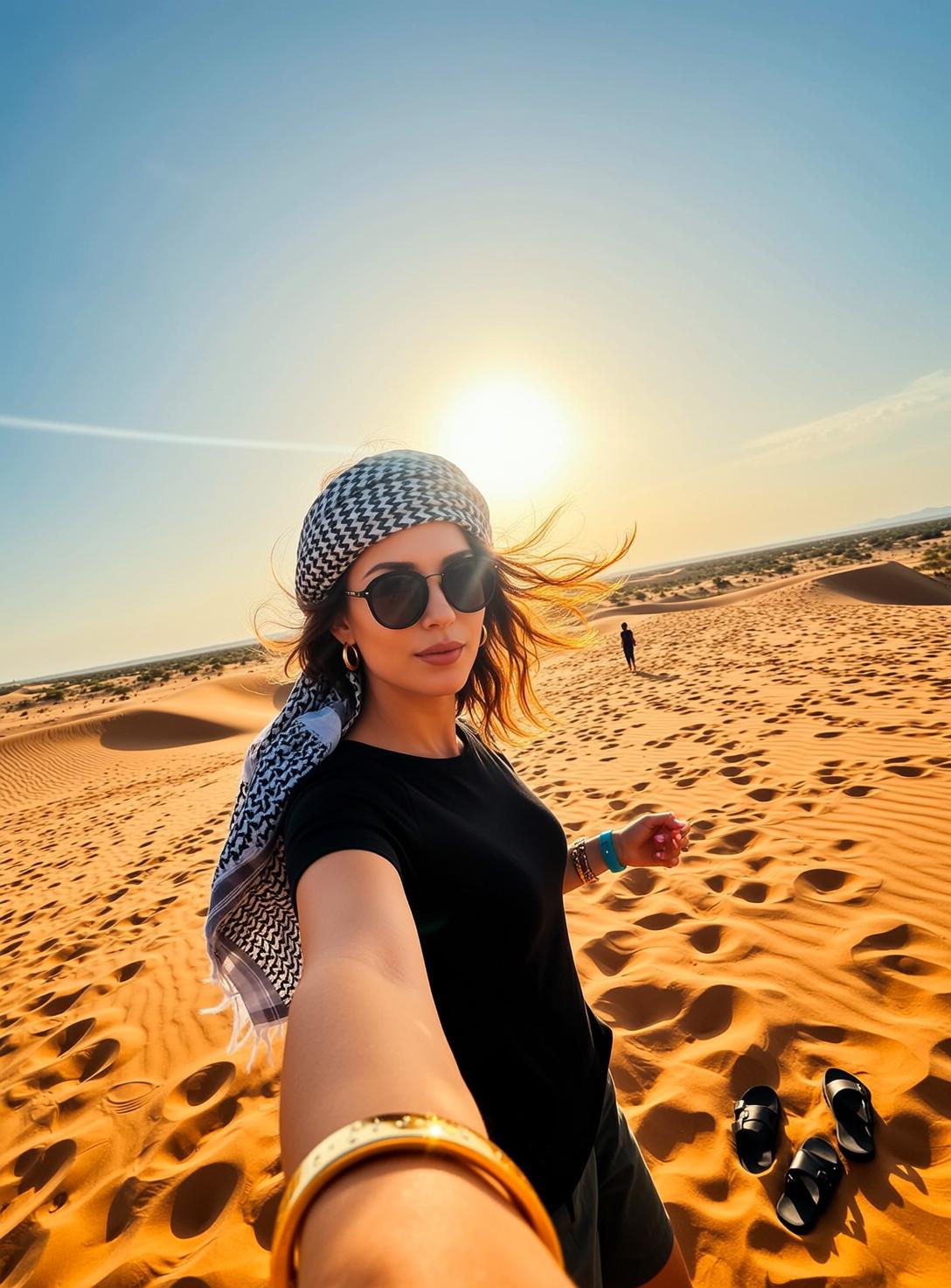 Explore Taking Selfie Desert Landscape Her Body reference photo