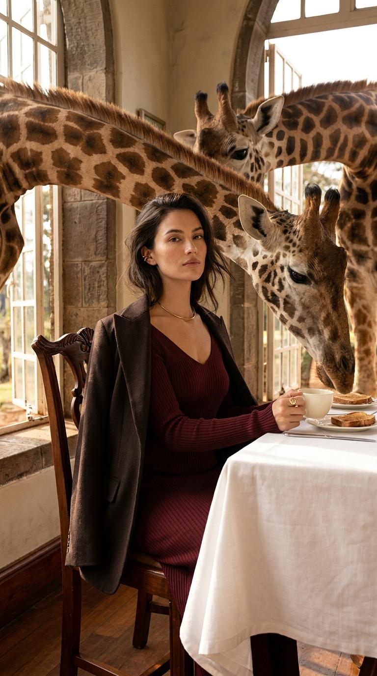 Seated At Breakfast Table With Giraffes Giraffe Manor reference photo