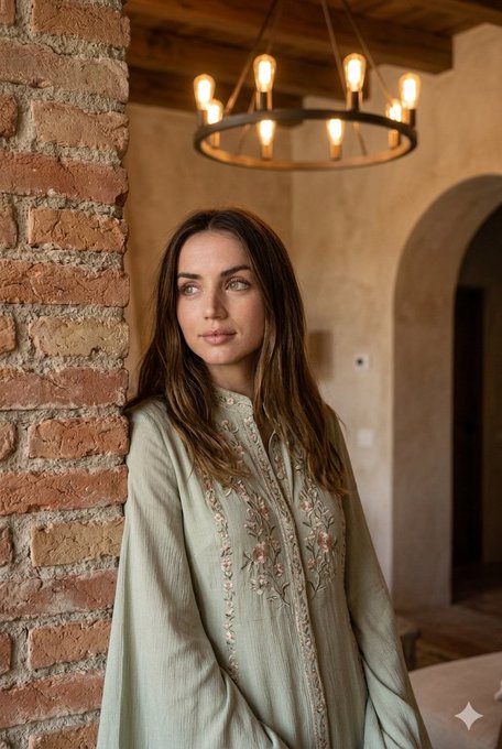 Floral Tunic Brick Wall Rustic Interior Soft Light