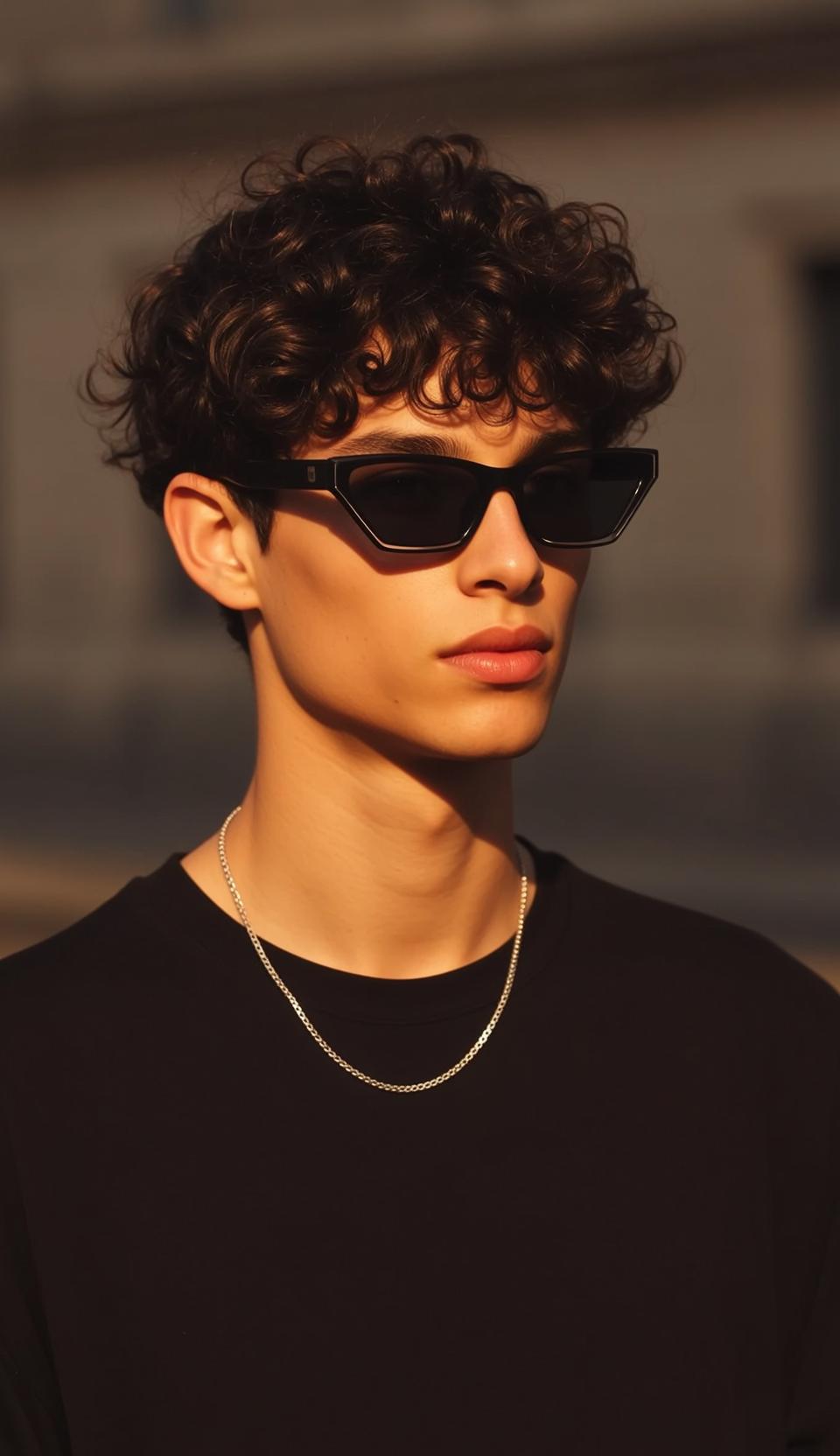 Young Dark Brown Curly Short Light Olive reference photo