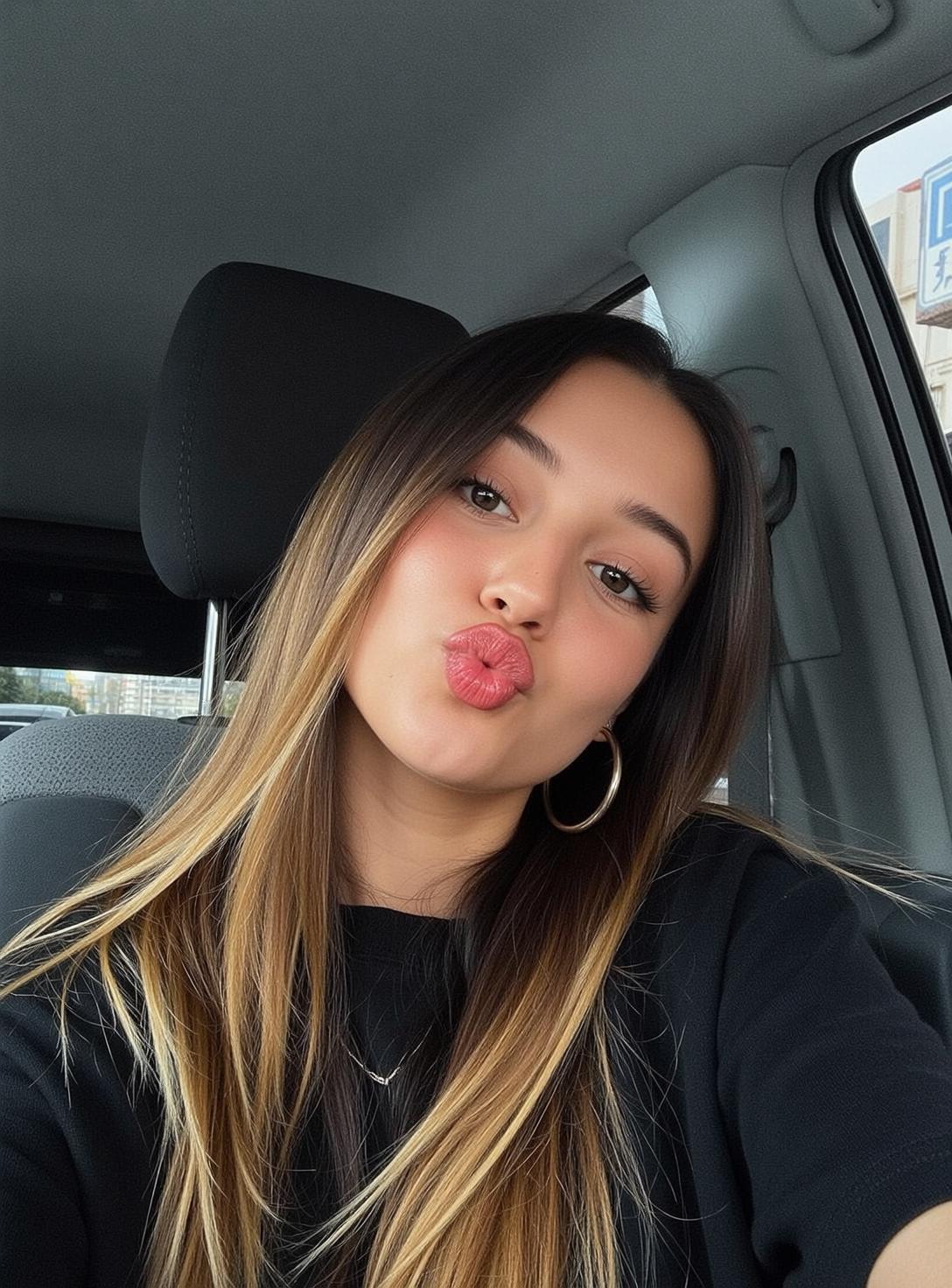 Car Selfie Puckering Lips Gold Hoops reference photo