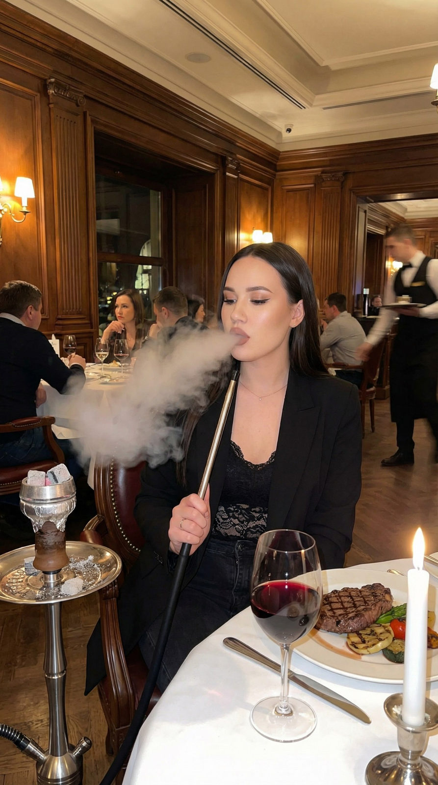 Girl Hookah Restaurant Realistic Photo