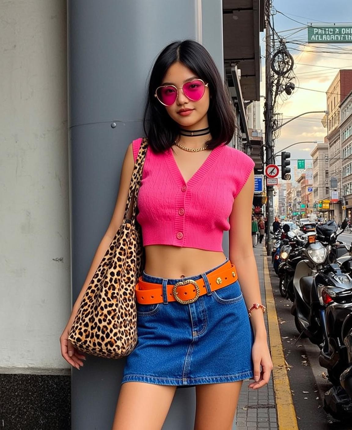Pink Sweater City Street Pose reference photo