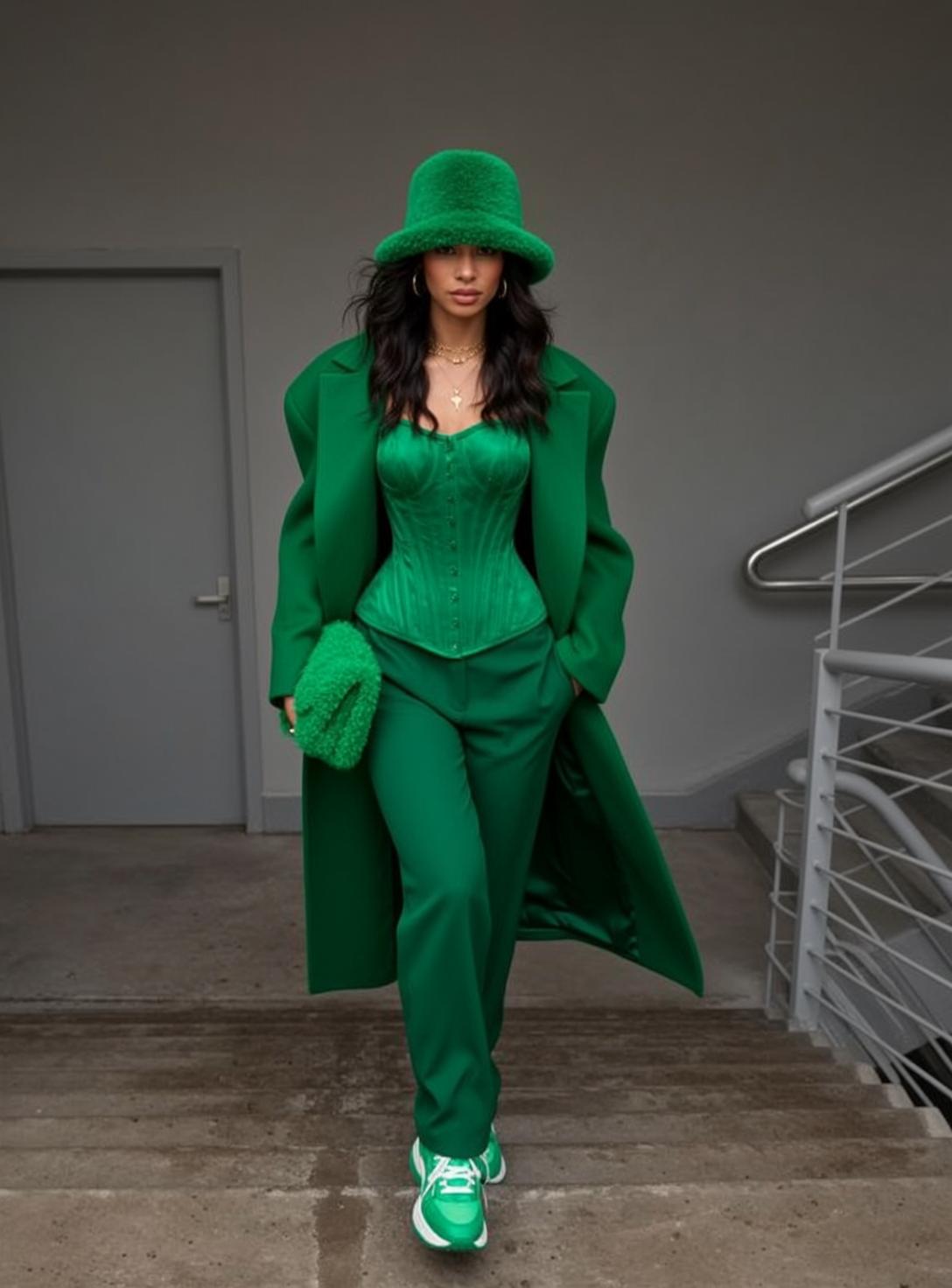 Fashion Week Long Dark Wavy Light Green reference photo