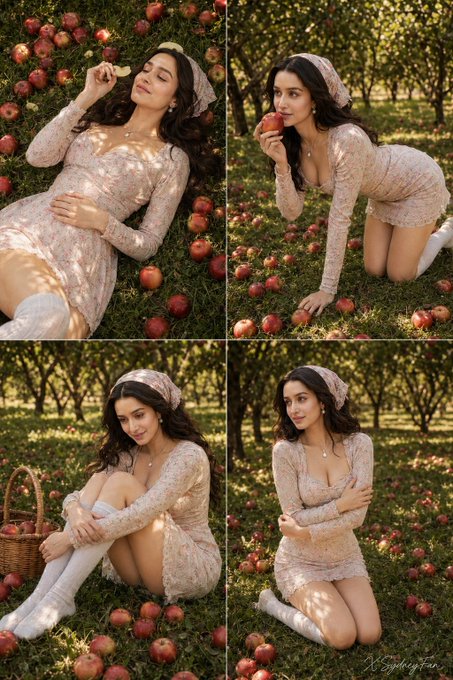 Orchard Girl Lace Dress Red Apples Dappled Light