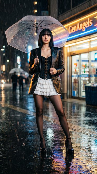 Rainy Night Street Fashion Muse Neon Light