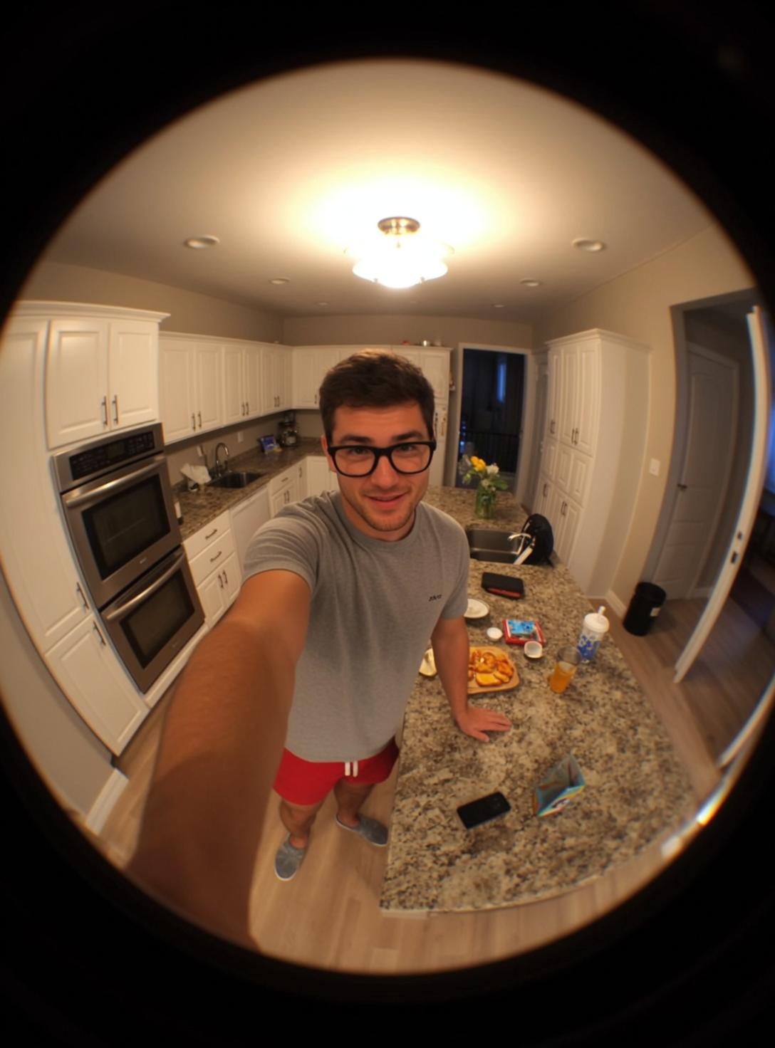 Taking Selfie In Kitchen Fisheye Lens reference photo