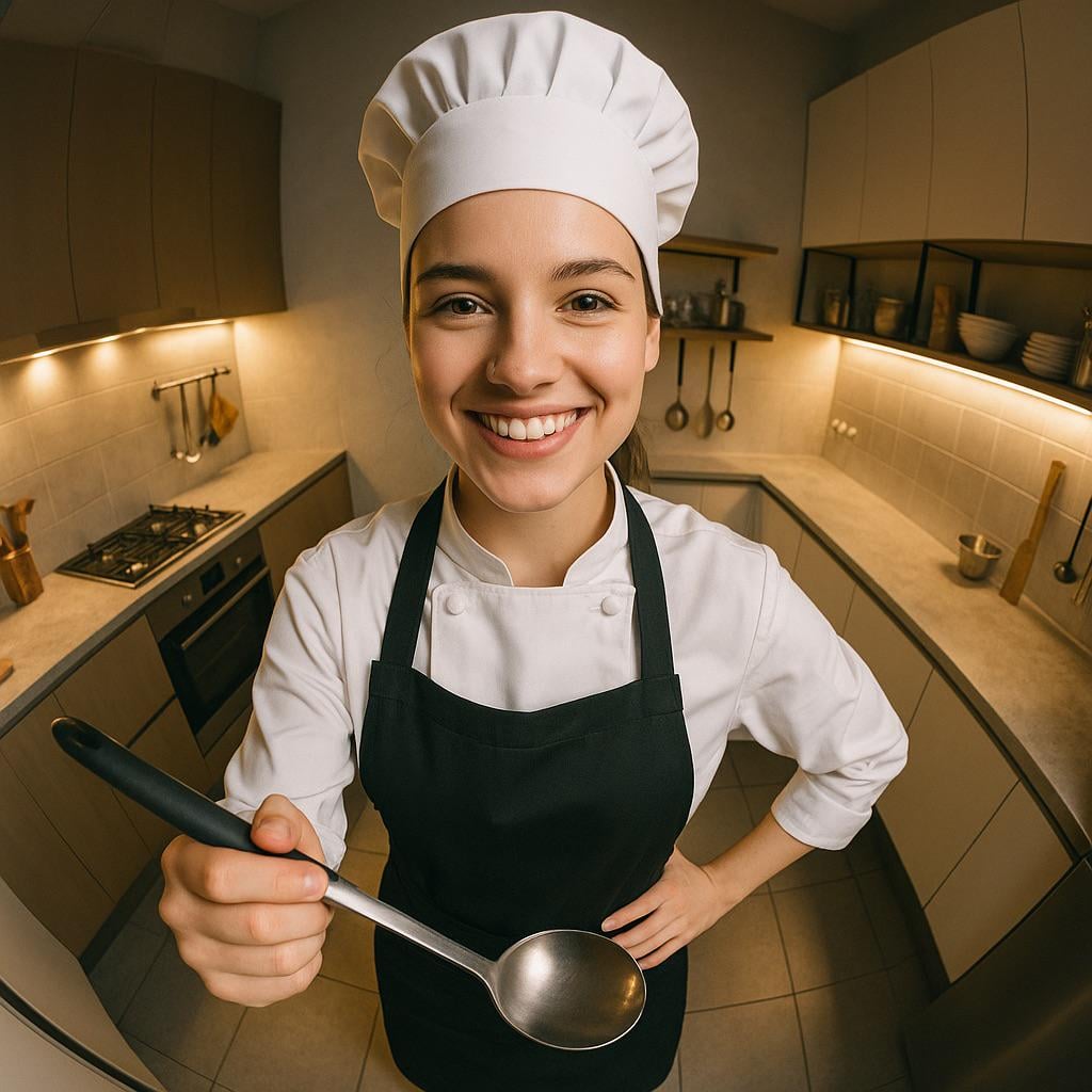 Chef Kitchen Ladle Pose Warm Lighting