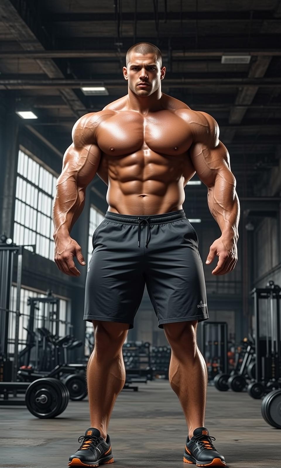 Very Muscular Short Buzz Cut Tan Dark reference photo