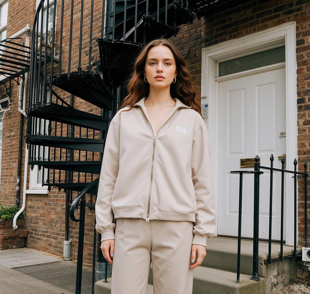 Beige Tracksuit Studio Portrait reference photo
