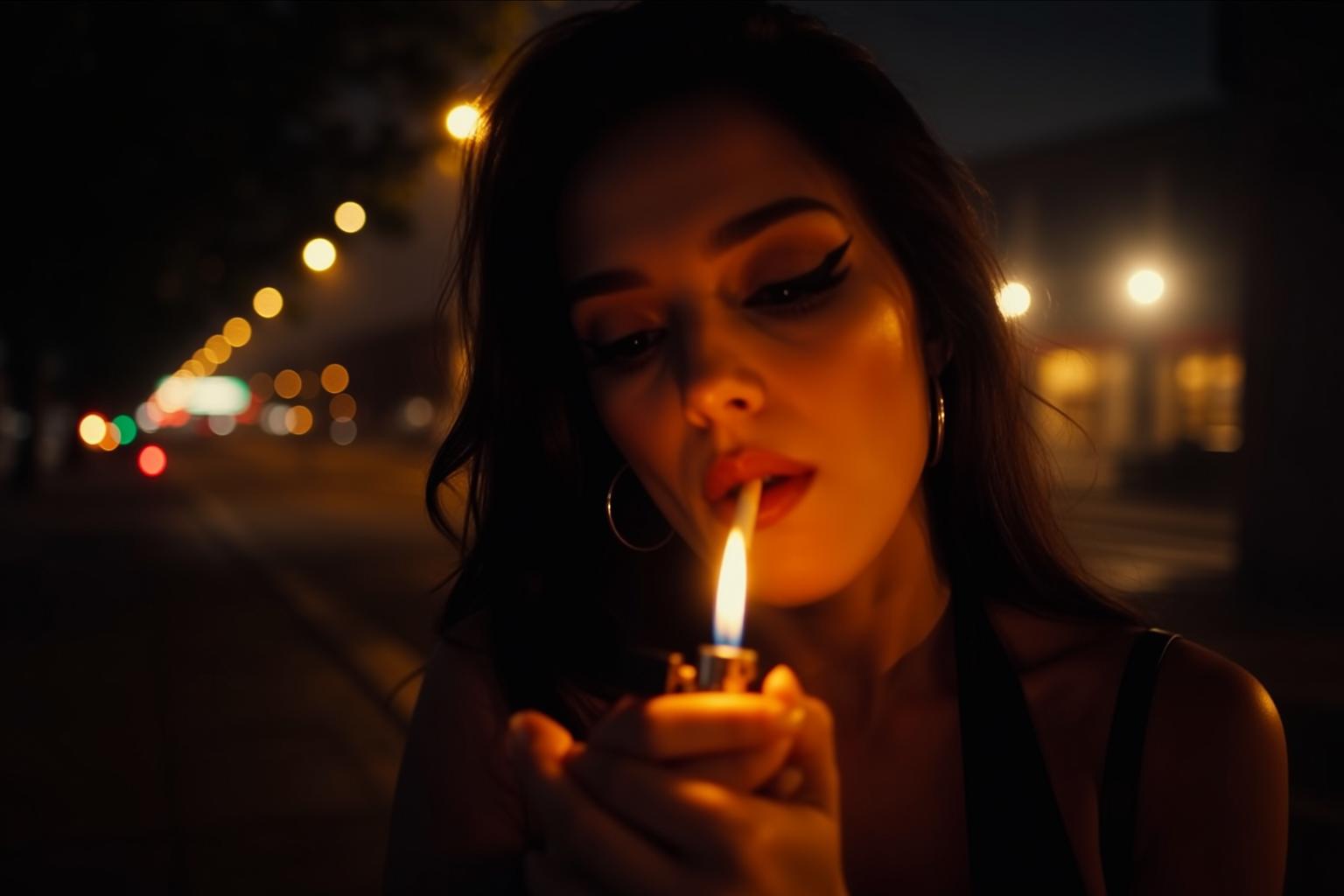Night Street Cigarette Lighter Glow reference photo