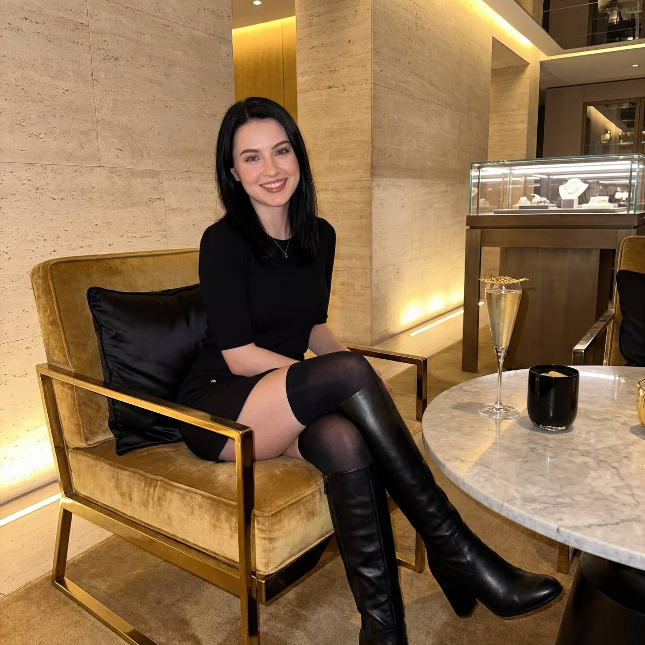 Chic Restaurant Girl Golden Chair