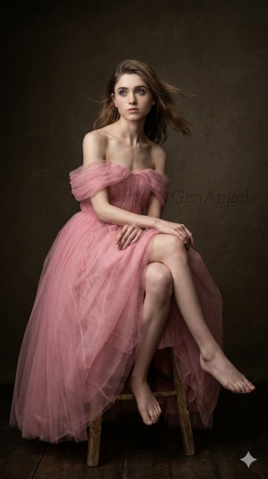 Pink Tulle Gown Rustic Stool Low Angle