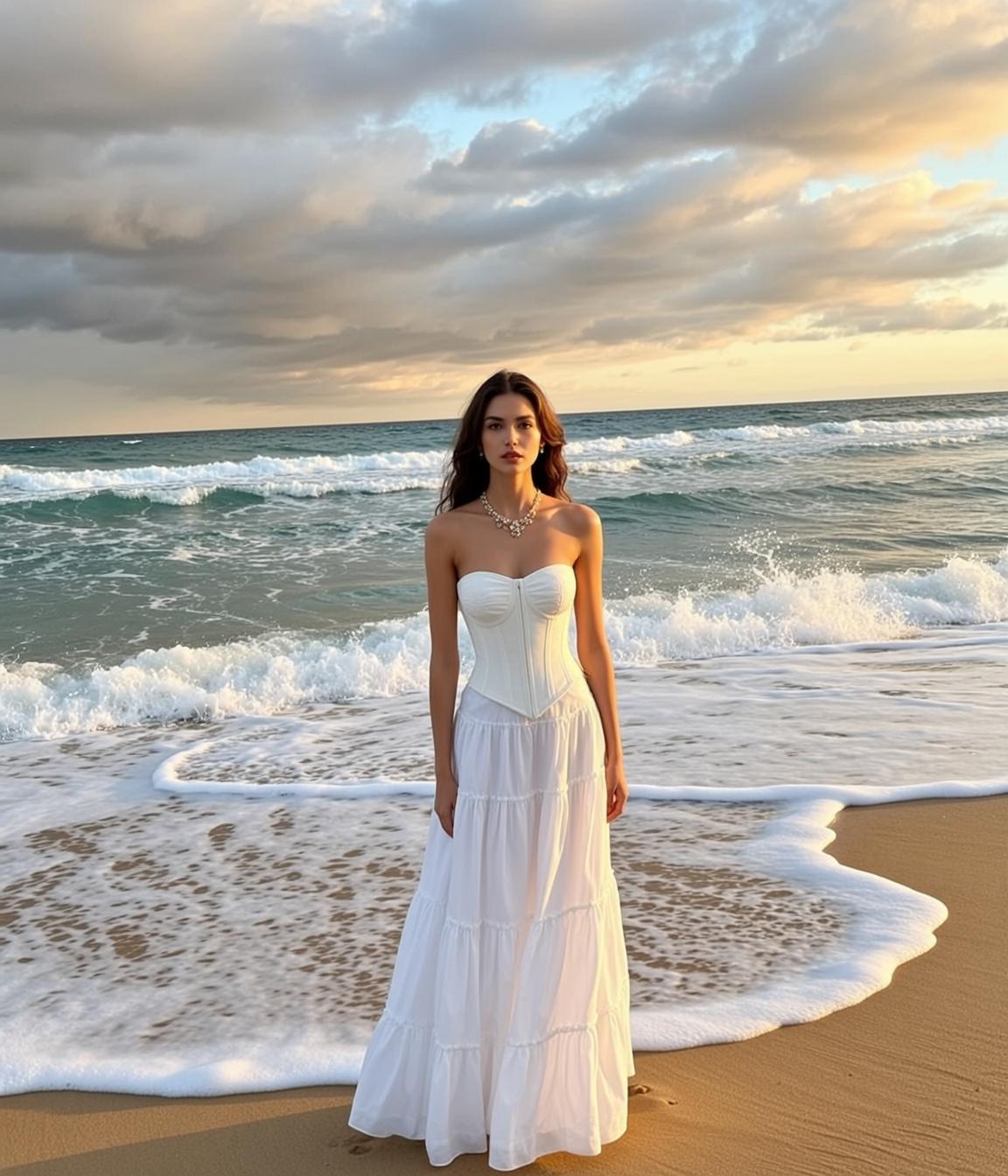 White Corset Beach Sunset Dress reference photo
