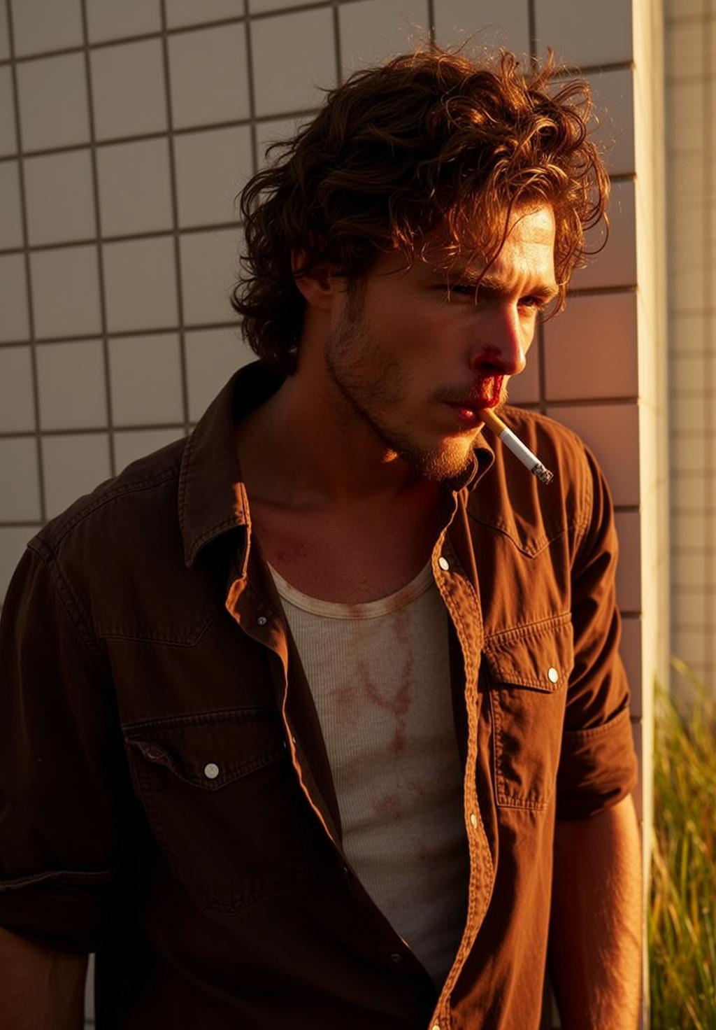 Young Medium Length Wavy Brown Fair Stubble reference photo