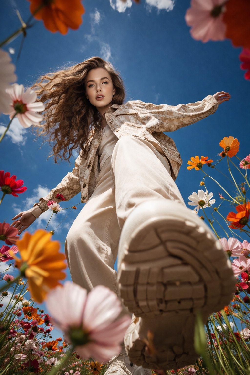 Cosmos Field Fashion Low Angle Shoe Foreground