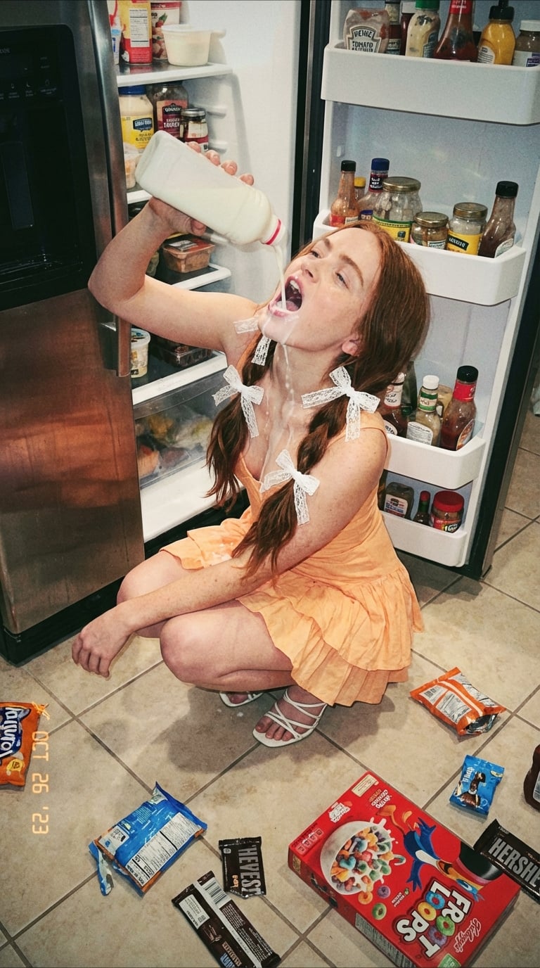 Milk Splash Chaos Kitchen Candid Selfie