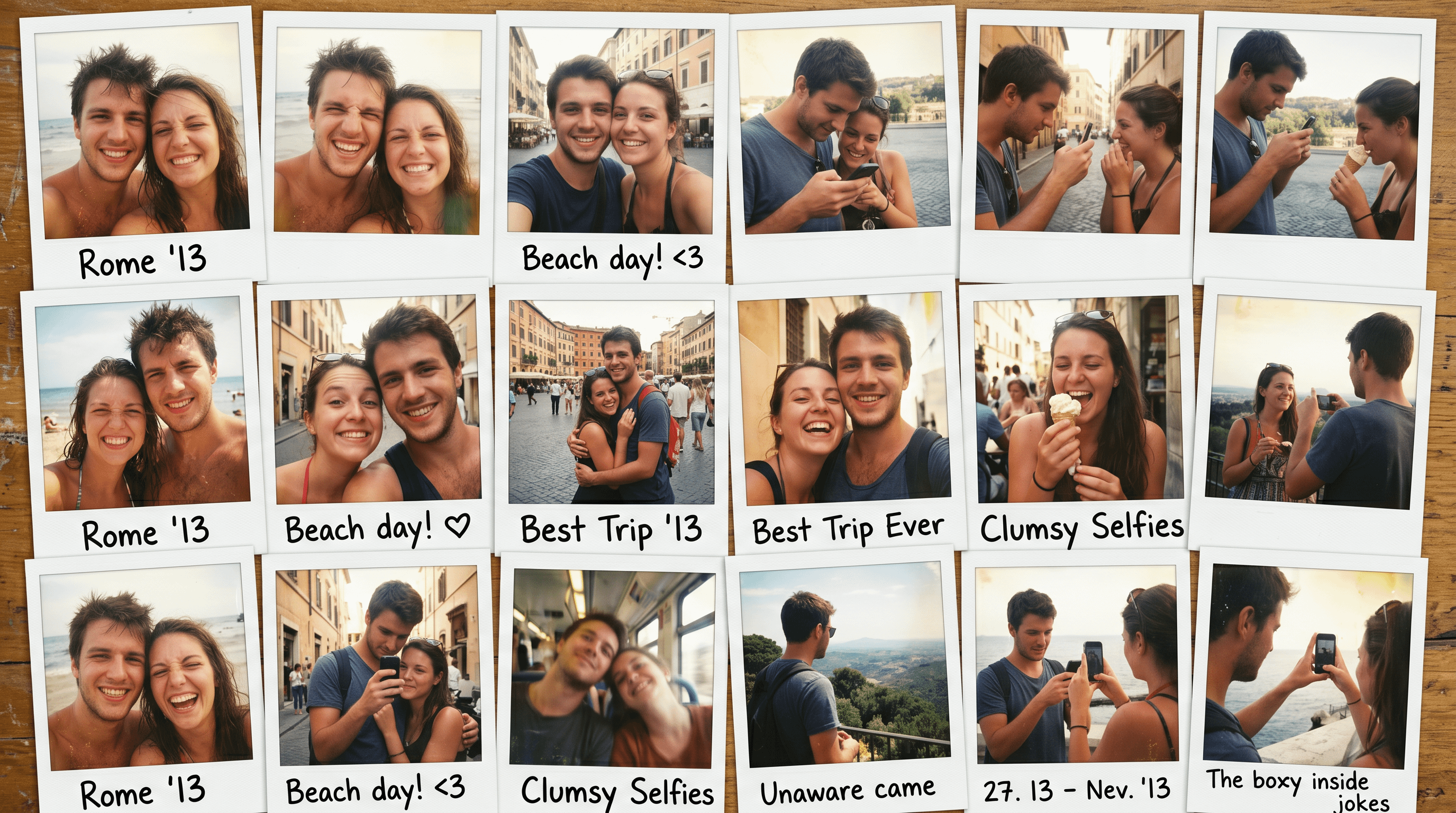 Couple Polaroid Photos On Wood Surface reference photo