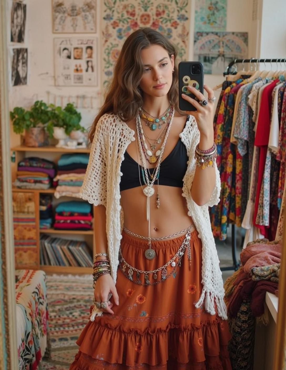 Bohemian Beach Selfie Orange Skirt reference photo