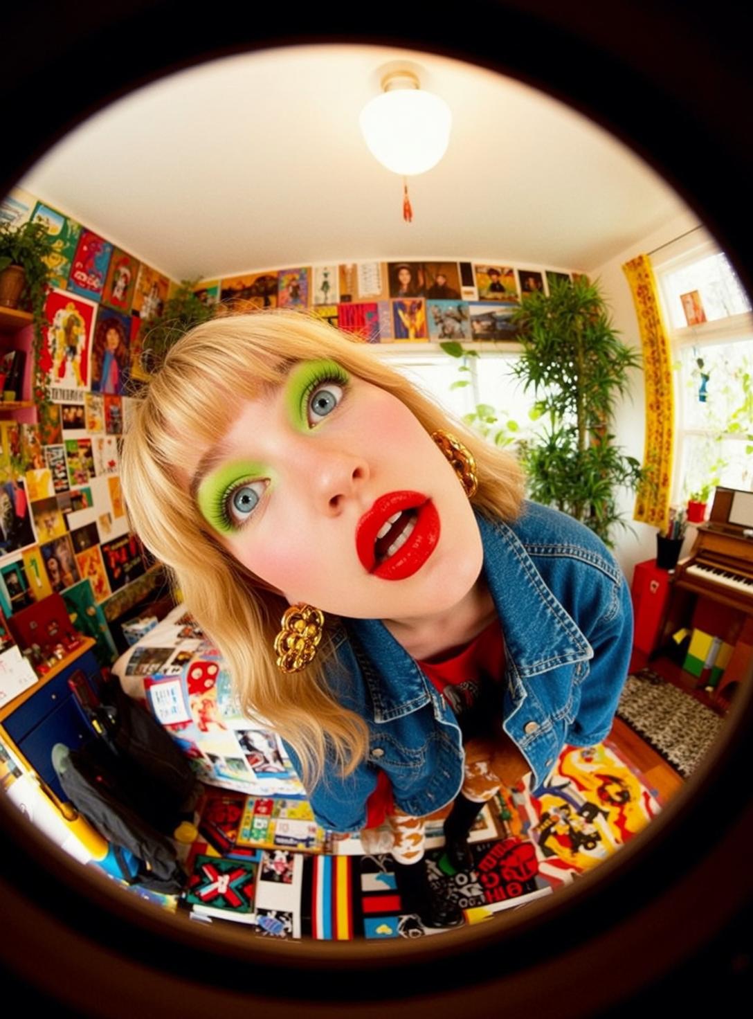 Red Tee Denim Jacket Fisheye reference photo
