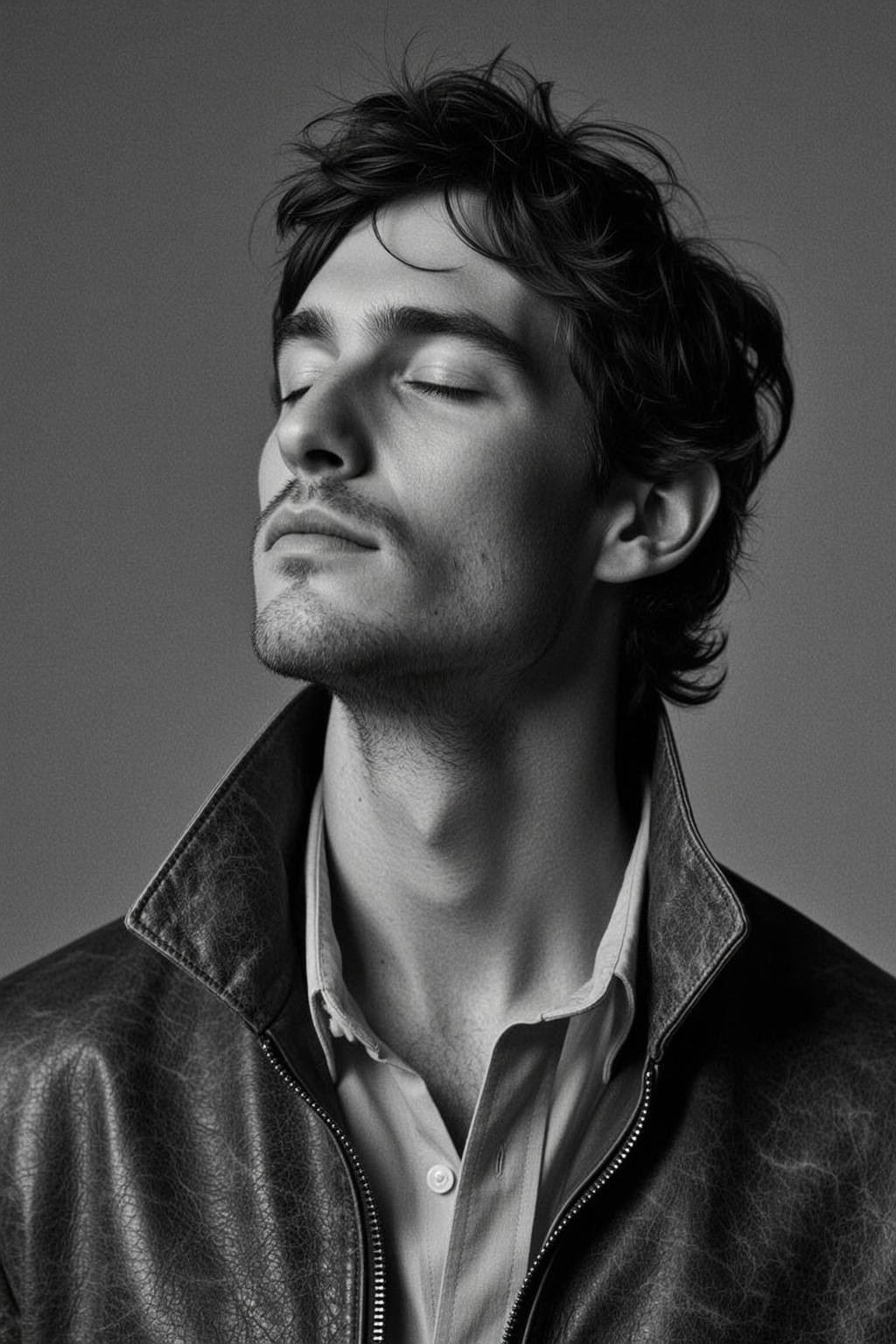 Medium Shot Portrait Orientation Captures Young Man With Dark Wavy reference photo
