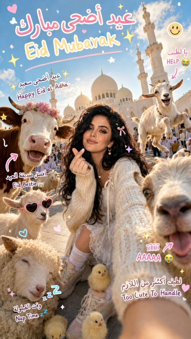 Eid Selfie Grand Mosque Animal Chaos Pastel Outfit