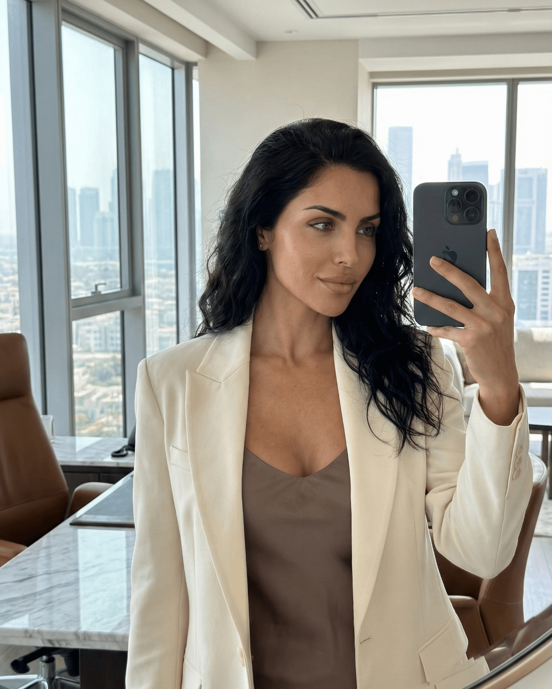 Selfie In Office With City Skyline reference photo