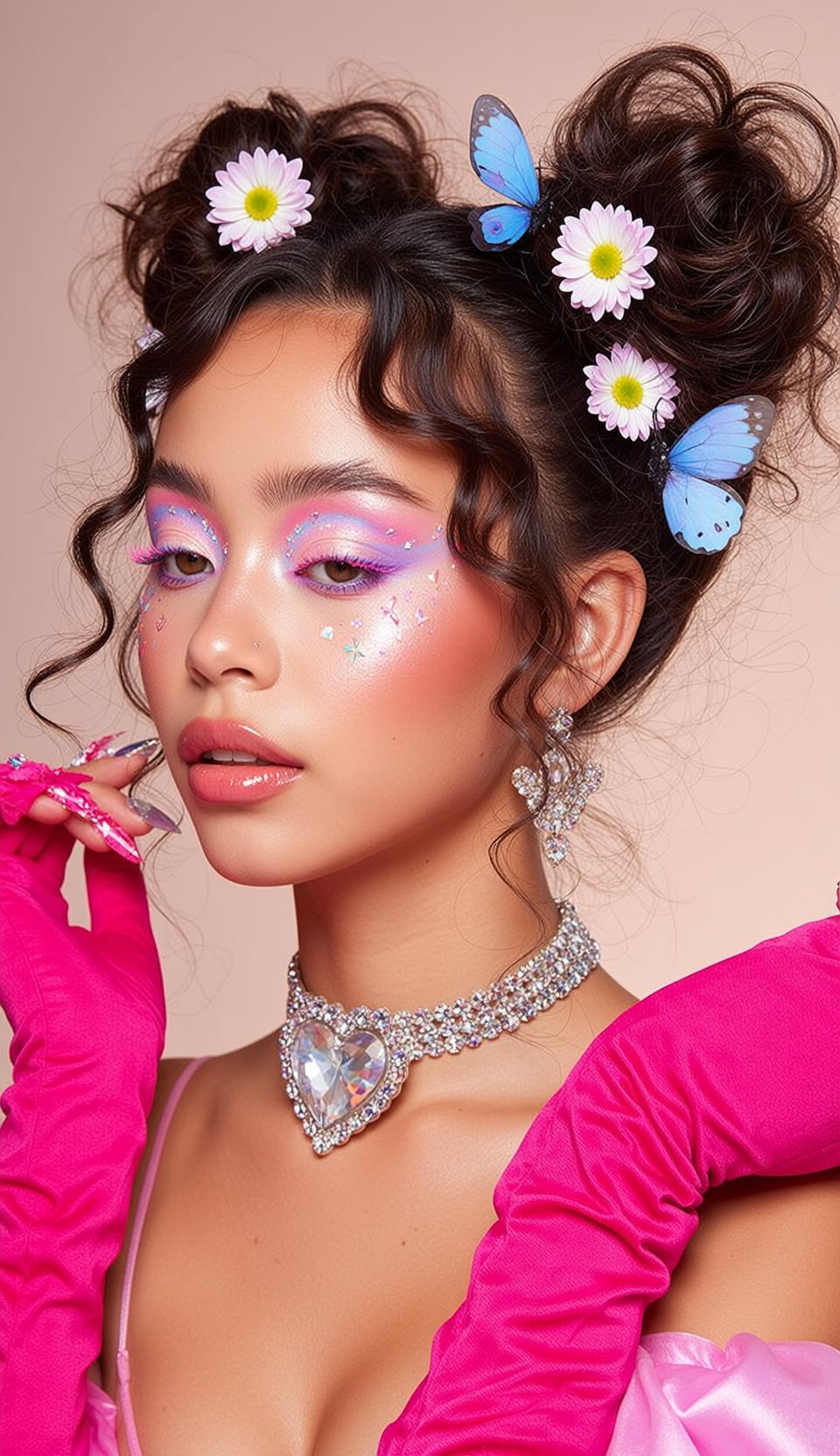 Pink Satin Top Fuchsia Gloves Diamond Choker reference photo